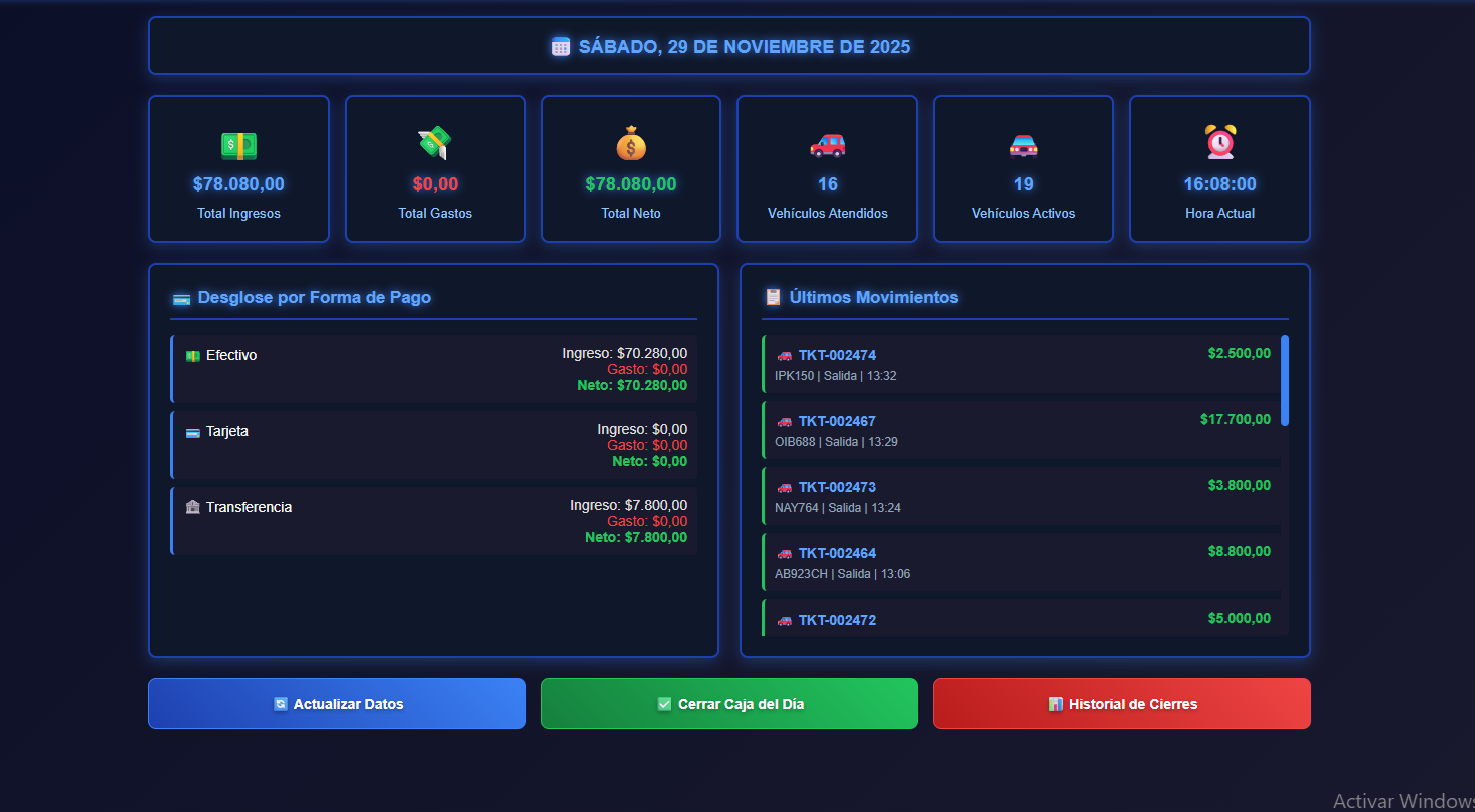 Gestión de caja del parking