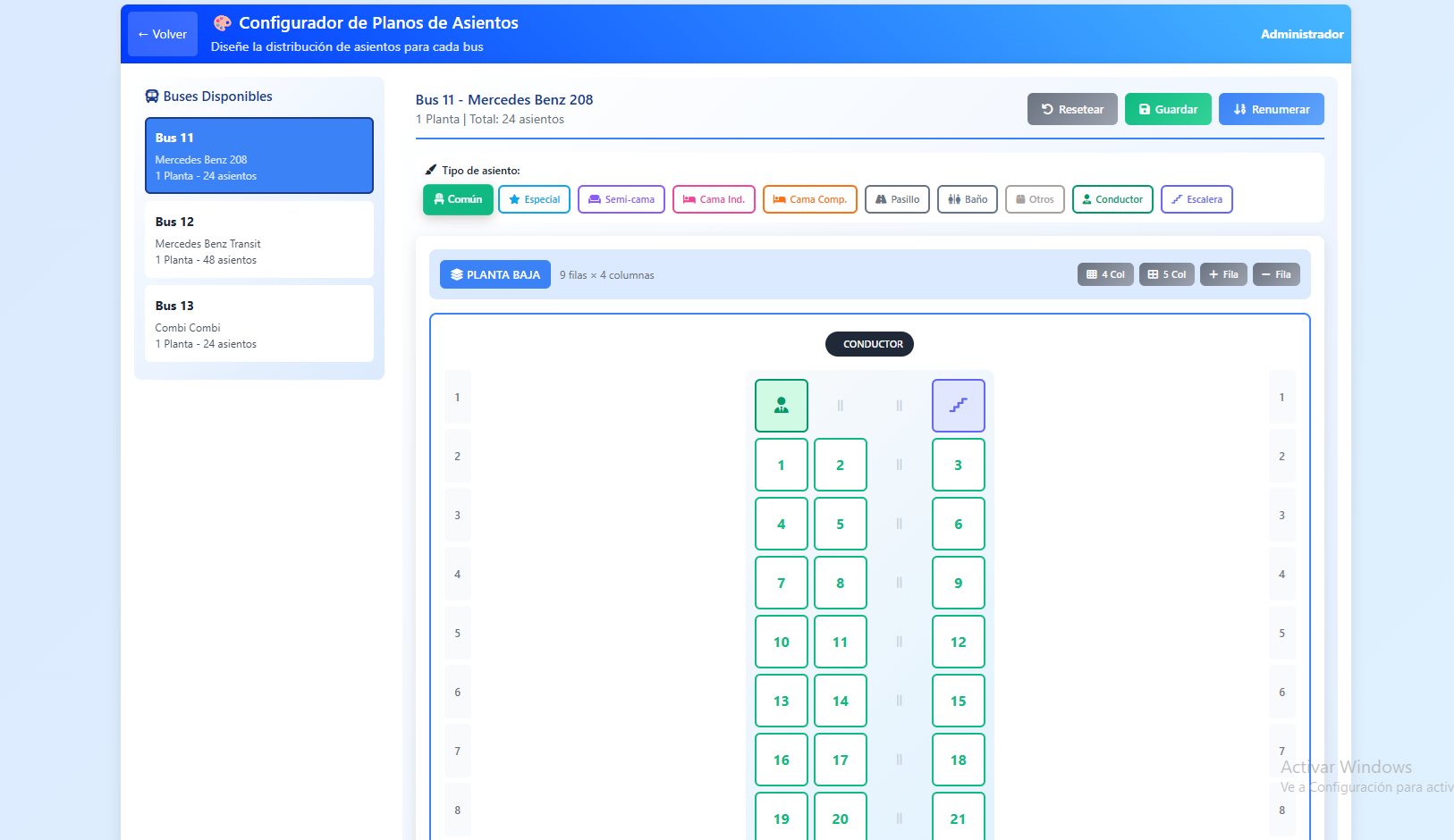Mapa de asientos con disponibilidad en tiempo real