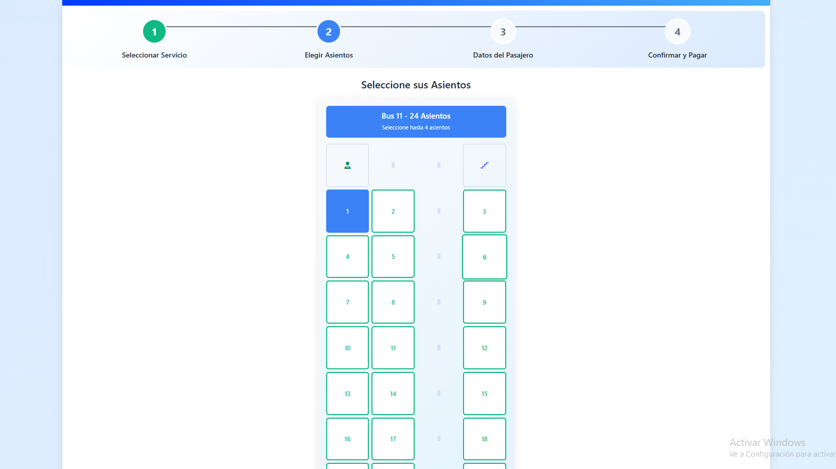 Mapa de asientos con disponibilidad en tiempo real